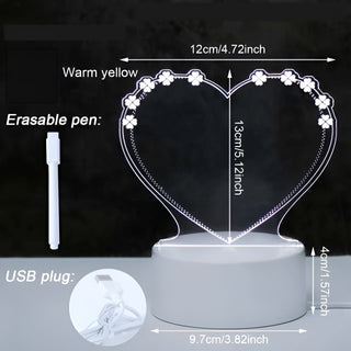 Konsalz 3D Illusion LED Night Lamp with Heart Shaped Acrylic Board, 3 Colours Night Light, Ideal for Christmas, New Year, Valentine's Day, 1 Writing Pen with Brush, USB Operated