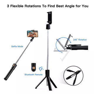 Konsalz Selfie Stick 3-in-1 with Detachable Bluetooth Remote, Foldable Tripod Stand and Mobile Holder, Lightweight, Travel-Friendly, Black - Konsalz