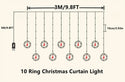 Konsalz LED Curtain String Light USB 3M for Christmas Decoration with Cute 10 Ring Ornaments, Indoor/Outdoor Use, Perfect for Home, Garden, Night Lighting, Parties, Xmas Tree