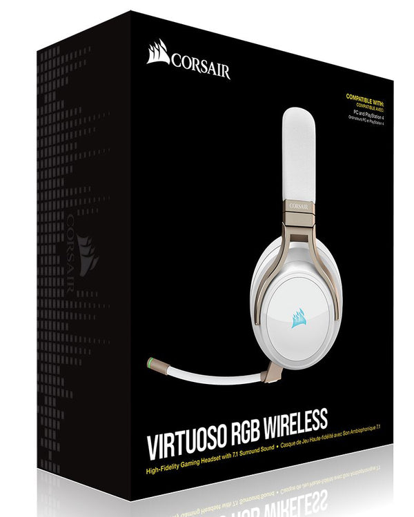 Corsair Virtuoso Wireless RGB Pearl 7.1 Audio. High Fidelity Ultra Comfort, supports USB and 3.5mm Gaming Headset / Headphone