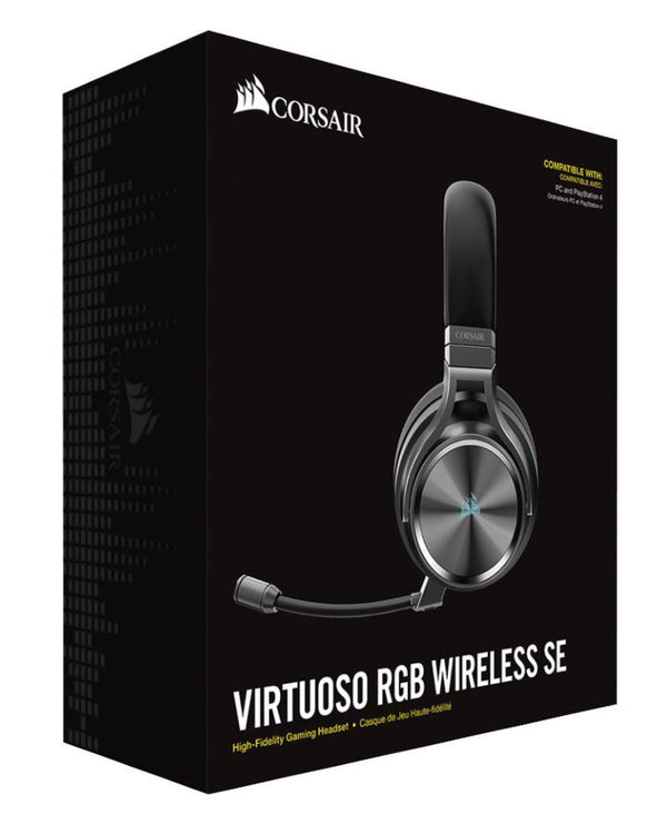 Corsair Virtuoso Wireless RGB SE Gunmetal 7.1 Audio. High Fidelity Ultra Comfort, Broadcast Grade Microphone, USB and 3.5mm. Headset, Headphone