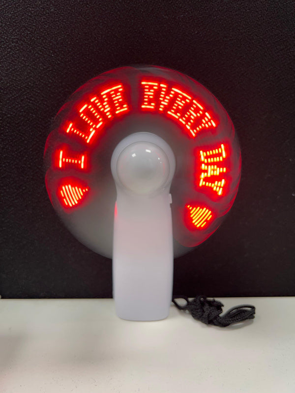 Konsalz Mini Fan with Customisable Text on LED Light, Handy, USB Rechargeable, Unique Gift Idea, Gift for her, Valentine's Day Gift, Christmas Gift, Gift for him - Konsalz